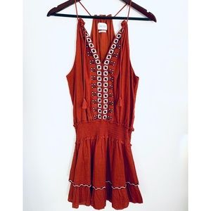 SAYLOR Amberly Ruched Halter Mini Dress with Embroidered Details